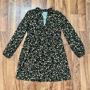 Zara ditsy black floral long sleeve dress size small